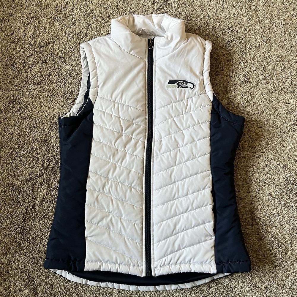 NFL Seattle Seahawks Puffer Vest Women's Small Blue‎ White Logo
